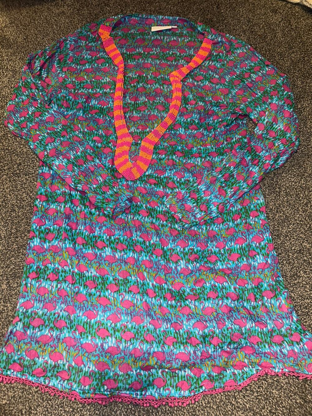 Shiralea Chicago swim cover up with flamingo pattern pink and green size xl